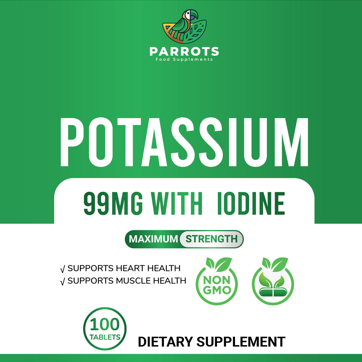 Parrots Potassium 99 mg 100 Tablets with Iodine