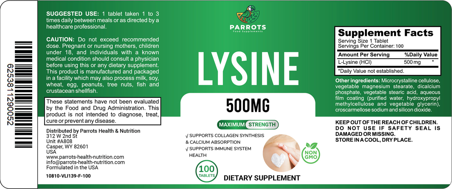 Lysine 500mg 100 Tablets